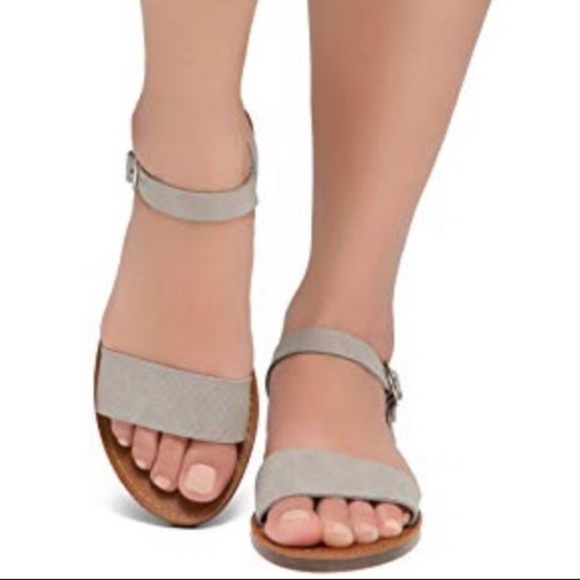 Gray Open Toes One Band Ankle Strap Flat Sandal - Picture 4 of 11